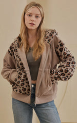 Load image into Gallery viewer, Mello ~ Zip Up Hooded Sweatshirt with Leopard Print

