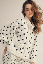 Load image into Gallery viewer, Polka Dot Ribbed Knit Trim Cardigan
