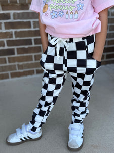 Kids Black Checkered Pants