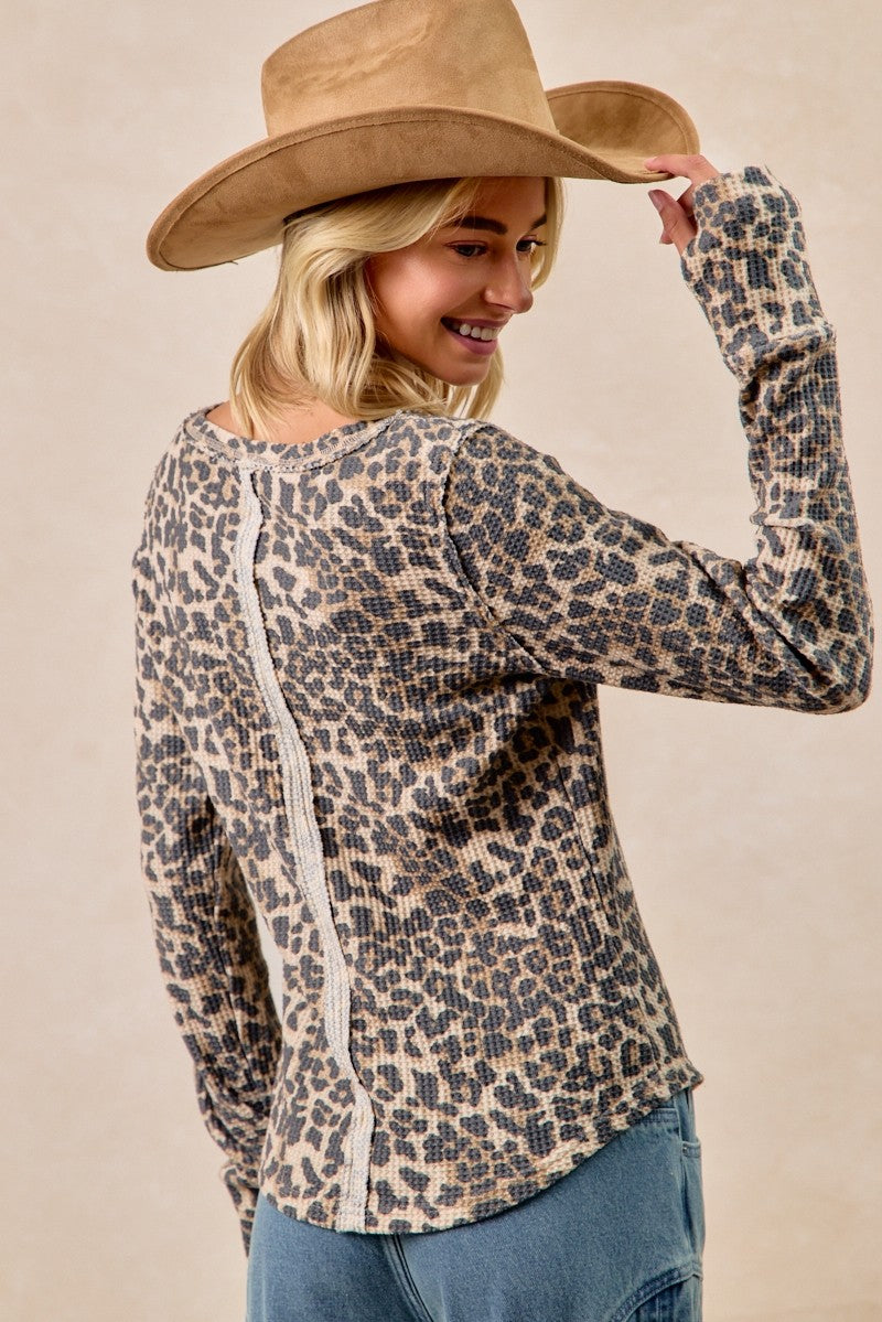 Bibi French Terry With Leopard Sleeves Top
