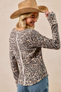 Bibi French Terry With Leopard Sleeves Top