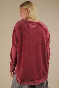 Mineral Washed Elbow Patch Contrast Knit Top