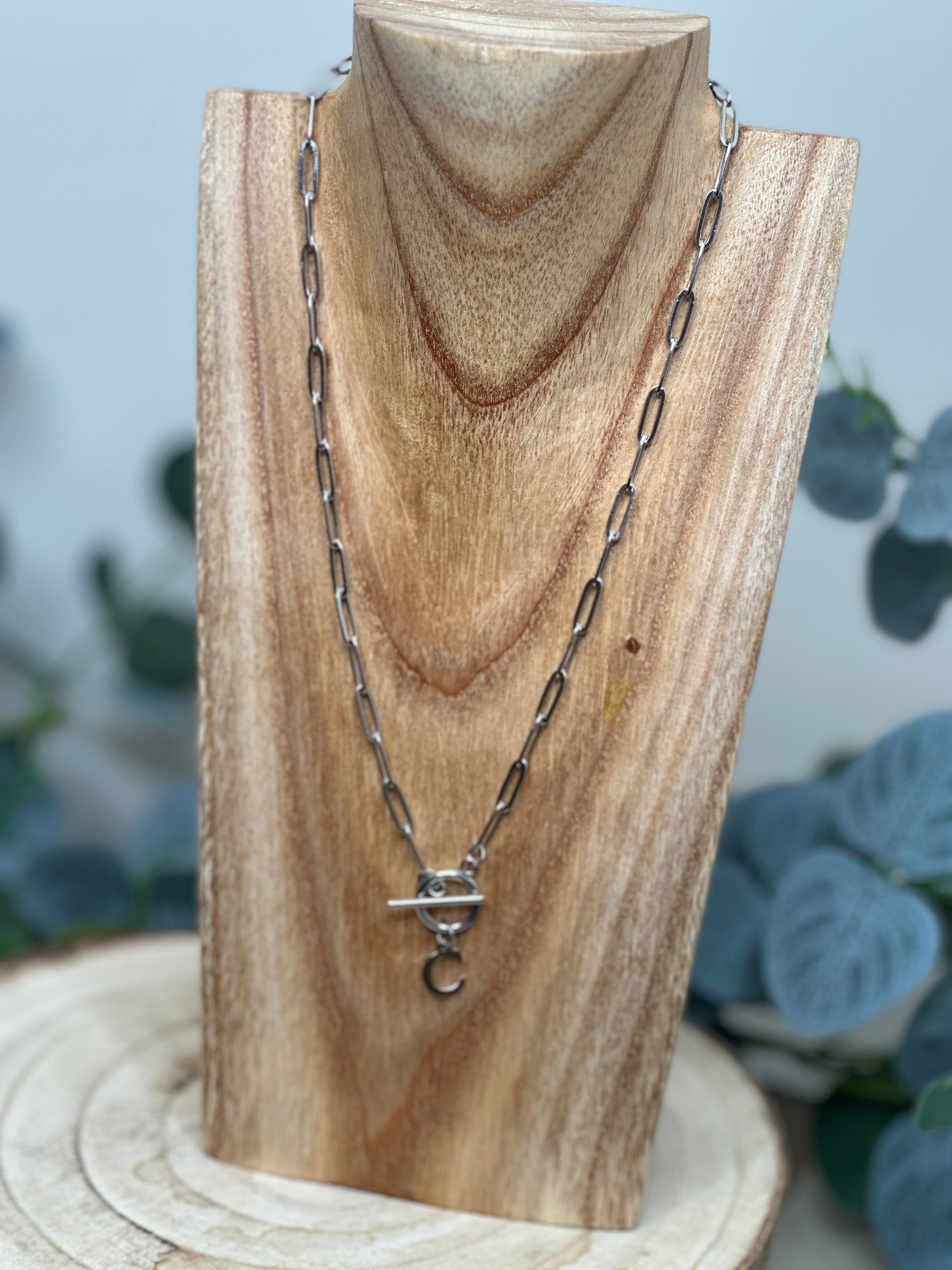 Silver Paper Clip Chain Letter Necklace