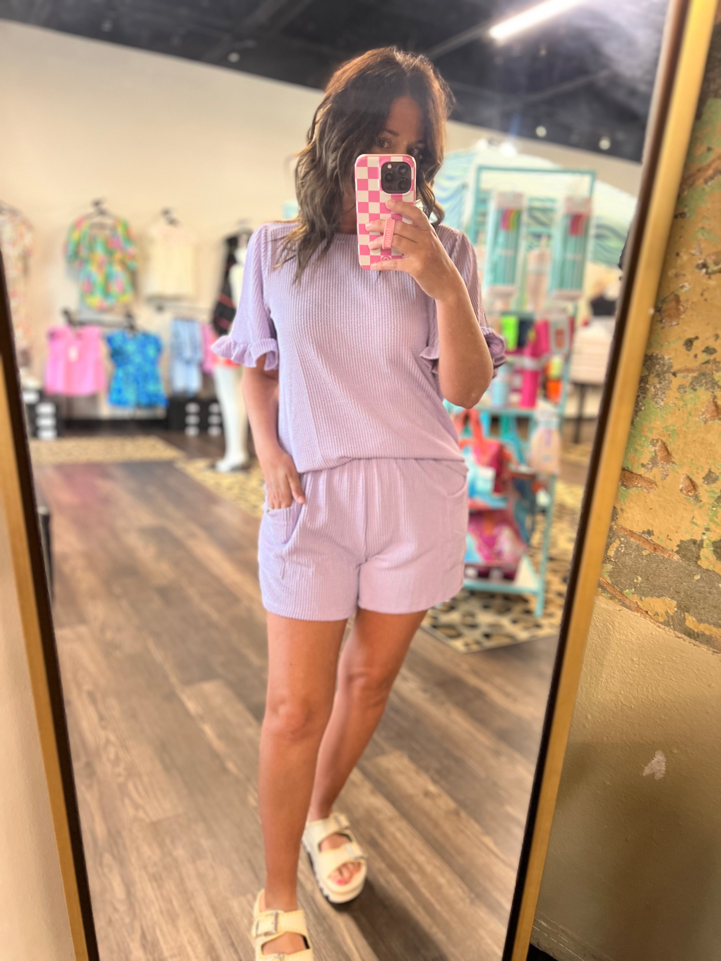 Stylive Lilac Curly Rib Shortsleeve Top