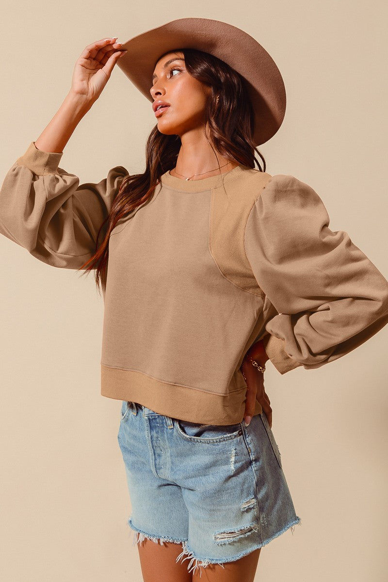 Terry Knit Top W/Puff Sleeve