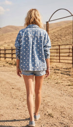 Load image into Gallery viewer, Oversized Polka Dot Denim Jacket
