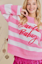 Load image into Gallery viewer, MAIN STRIP~ Santa Baby Pink Stripe Knit Sweater
