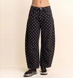 Load image into Gallery viewer, Black &amp; White Polka Dot Barrel Denim
