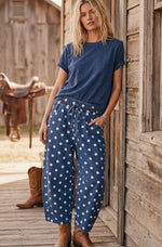 Load image into Gallery viewer, Polka Dot Denim Barrel Pant

