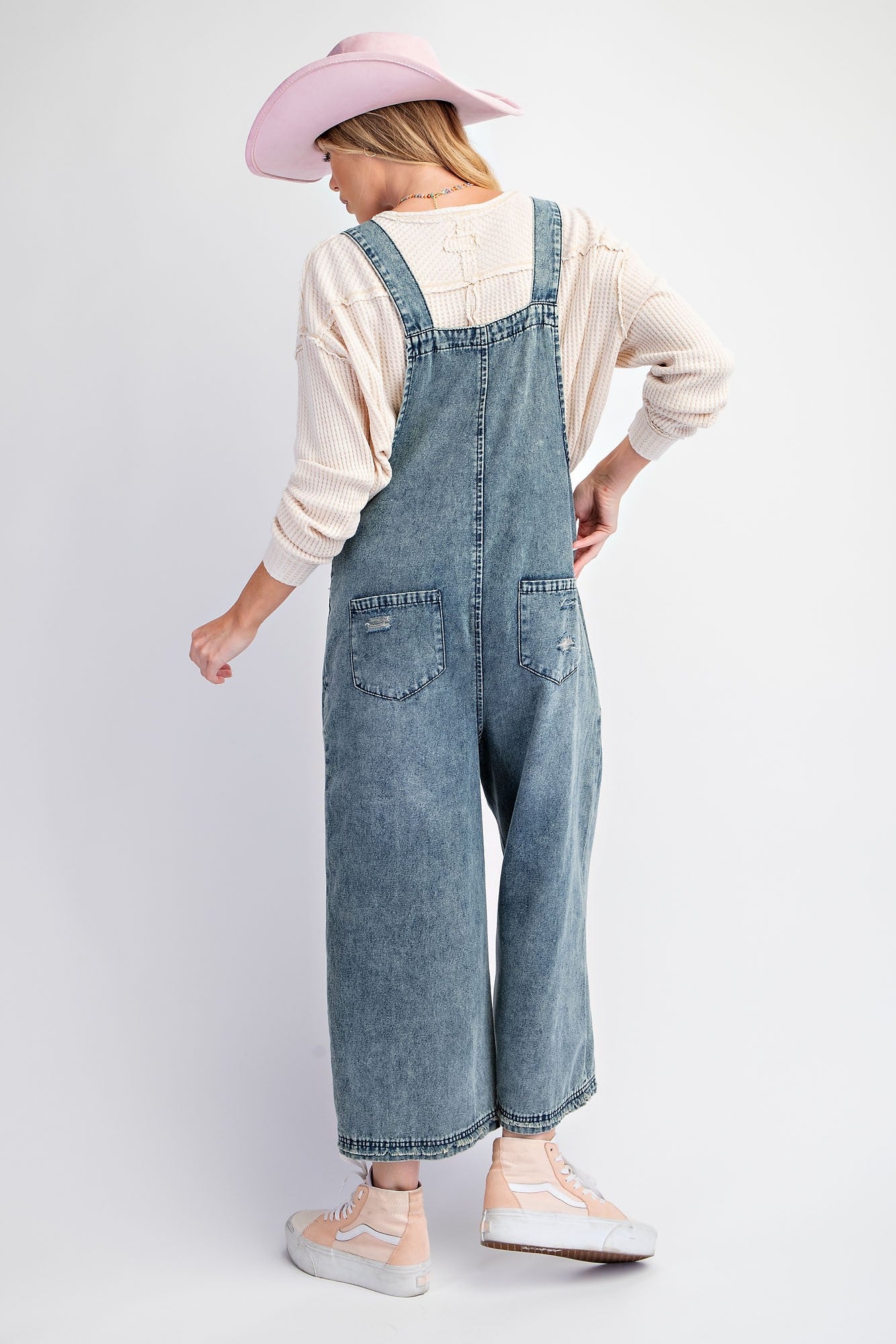 Washed  Denim Loose Fit Crop Overall