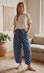 Load image into Gallery viewer, Polka Dot Denim Barrel Pant
