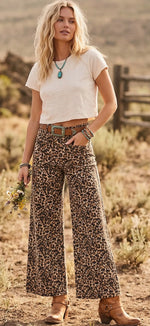 Load image into Gallery viewer, Sewn &amp; Seen ~ Stretch Twill Leopard Wide Leg Pants
