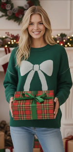 Load image into Gallery viewer, Christmas Bow Print Sweater
