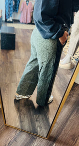 Stripe Trim Dusty Olive Leopard Pant