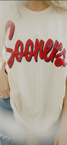 LIVYLU~ Ou Oklahoma Sooners Barbie Off White Thrifted Tee *Licensed