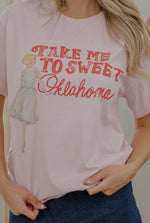 Load image into Gallery viewer, LivyLu ~ Take Me To Sweet Oklahoma Pink Thrifted Graphic Tee

