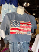 Load image into Gallery viewer, American Flag Faux Texture Patchwork ~ Comfort Colors Tee

