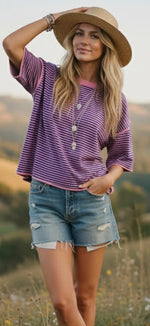 Load image into Gallery viewer, Sewn and Seen ~ Boho Striped Oversized Knit Top
