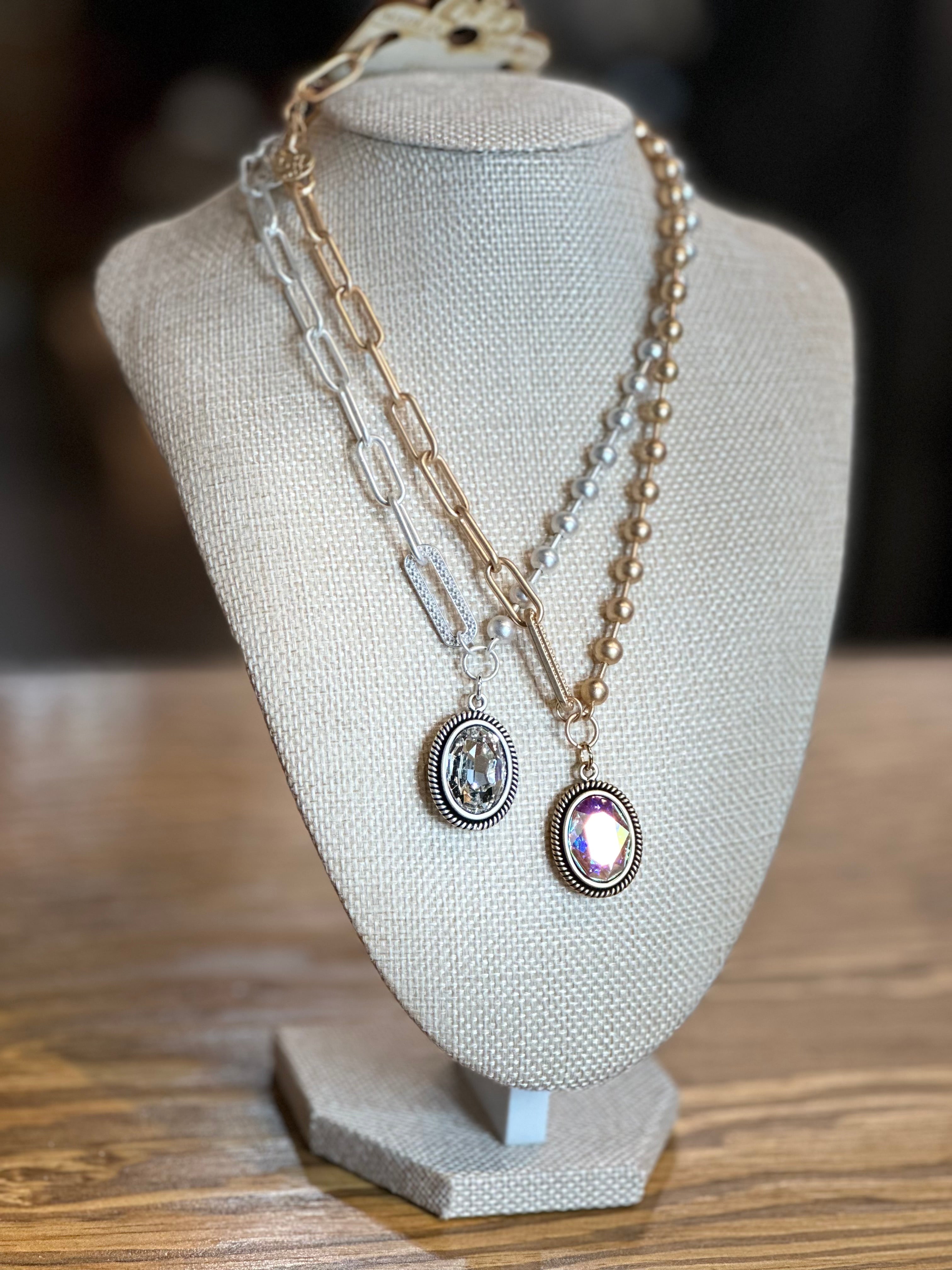 Pink Panache Frost Paperclip/Pearl Necklace