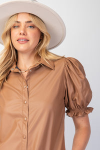 Faux Leather Snap Button Down Top