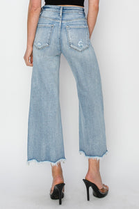 HIGH RISE FRONT PATCH POCKET ANKLE FLARE JEANS