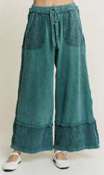 Load image into Gallery viewer, J.HER ~ Mineral-Washed Wide Pants with Raw Hem Frayed Detail
