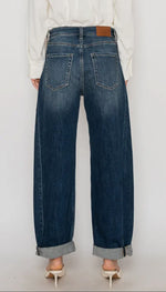 Load image into Gallery viewer, ARTEMIS VINTAGE~ High Rise Relaxed Tapered Dark Wash Barrel Jeans
