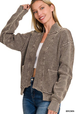 Load image into Gallery viewer, Washed Dropped Shoulder Cardigan W/Pockets
