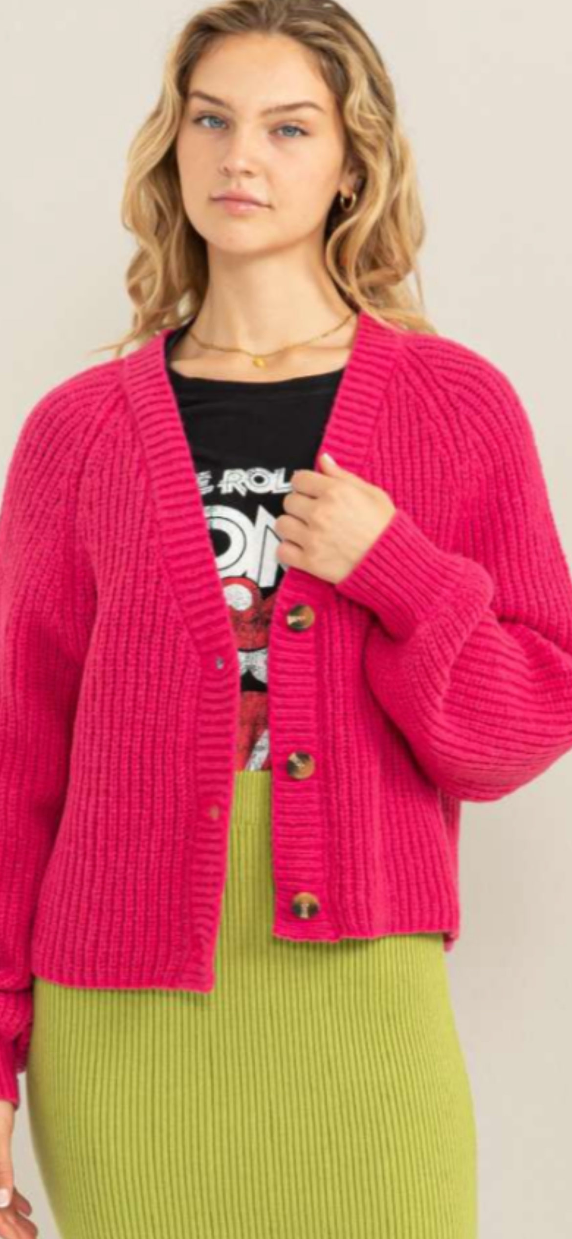 Hyfve Fuschia Ribbed Raglan Cardigan