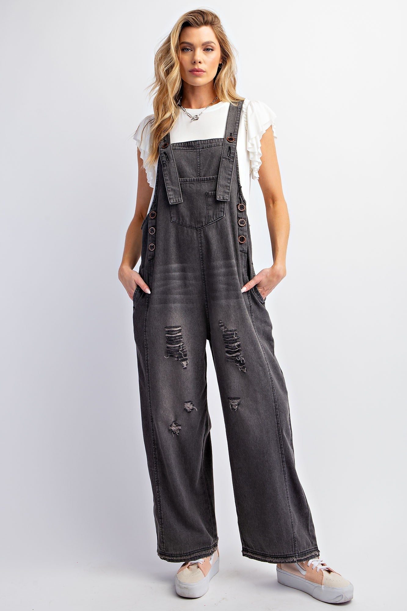 Washed Denim Loose Fit Jumpsuit