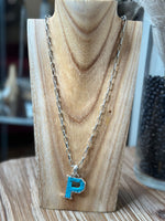 Load image into Gallery viewer, A-W Turquoise Antique Silver Letter Chain Necklace
