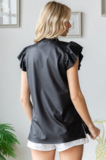 Load image into Gallery viewer, Flutter Sleeve Split Neck Faux Leather
