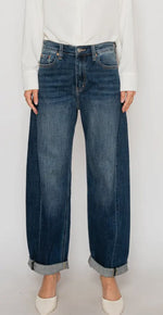 Load image into Gallery viewer, ARTEMIS VINTAGE~ High Rise Relaxed Tapered Dark Wash Barrel Jeans
