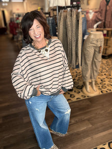 Haptic Striped Oversized Pullover Mocha/Charcoal