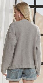 Load image into Gallery viewer, ADORA LA STRIPED ACCENTS DENIM POCKETS OVERSIZED
KNIT CARDIGAN
