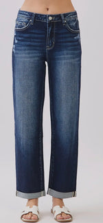 Load image into Gallery viewer, Petra153 ~ High Rise Comfort Baggy
Straight w/ Cuffed Hem
