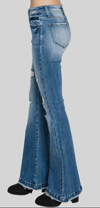 PETRA 153 ~ Petite Distressed Mid
Rise Stretch Flare Jean