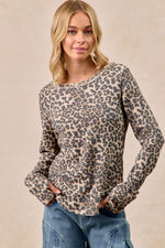 Load image into Gallery viewer, Bibi French Terry With Leopard Sleeves Top
