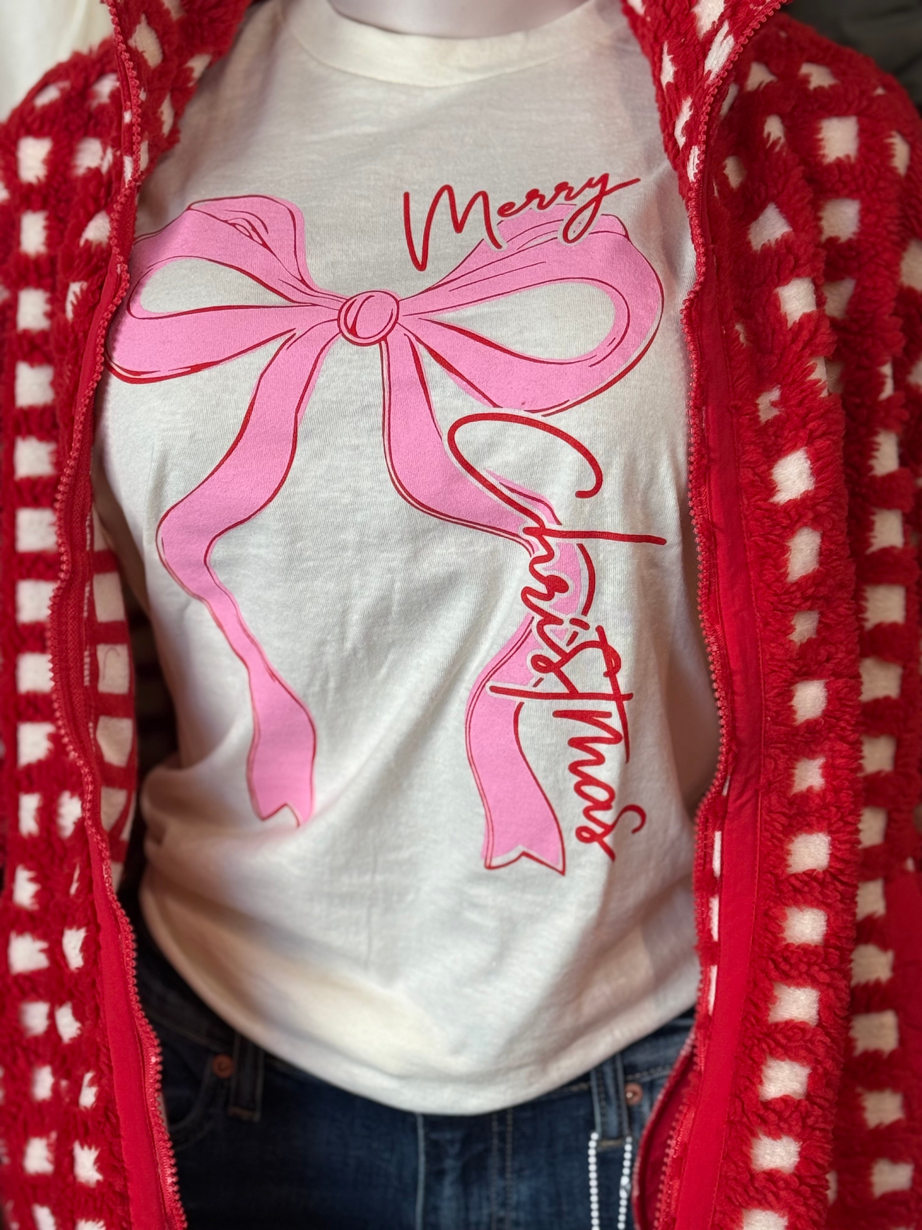 Pink Bow Merry Christmas Tee