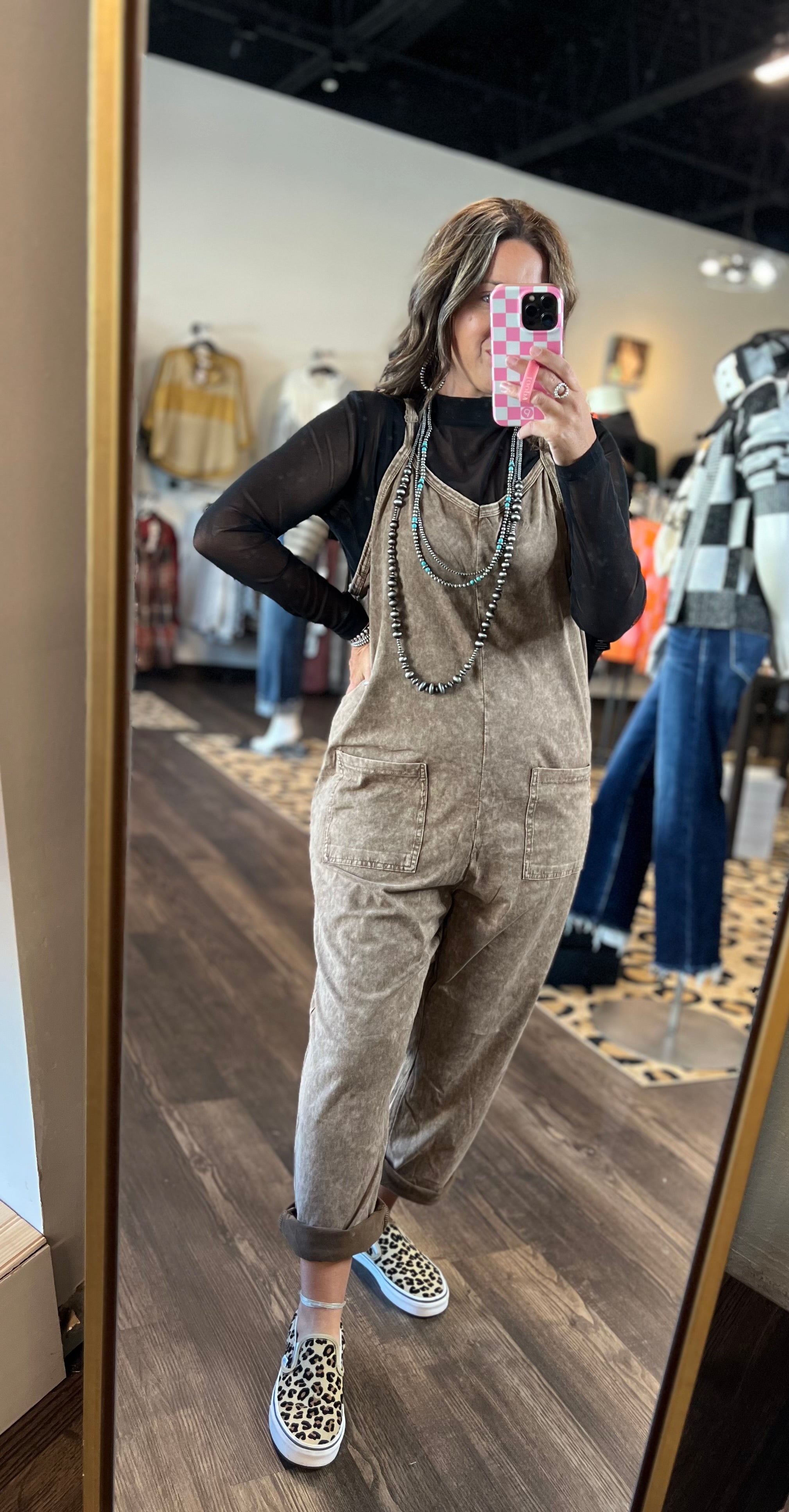 Brown Acid Washed Jumpsuit