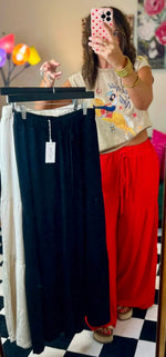 Load image into Gallery viewer, Sewn and Seen ~ Linen Blend Tiered Wide Leg Palazzo
Full Length Pant (Black, Natural or Red)
