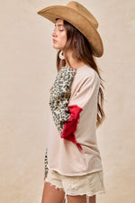 Load image into Gallery viewer, Bibi French Terry With Leopard Sleeves Top
