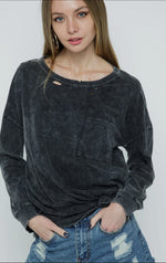 Load image into Gallery viewer, Blue B Mineral Washed Distressed
Knit Top
