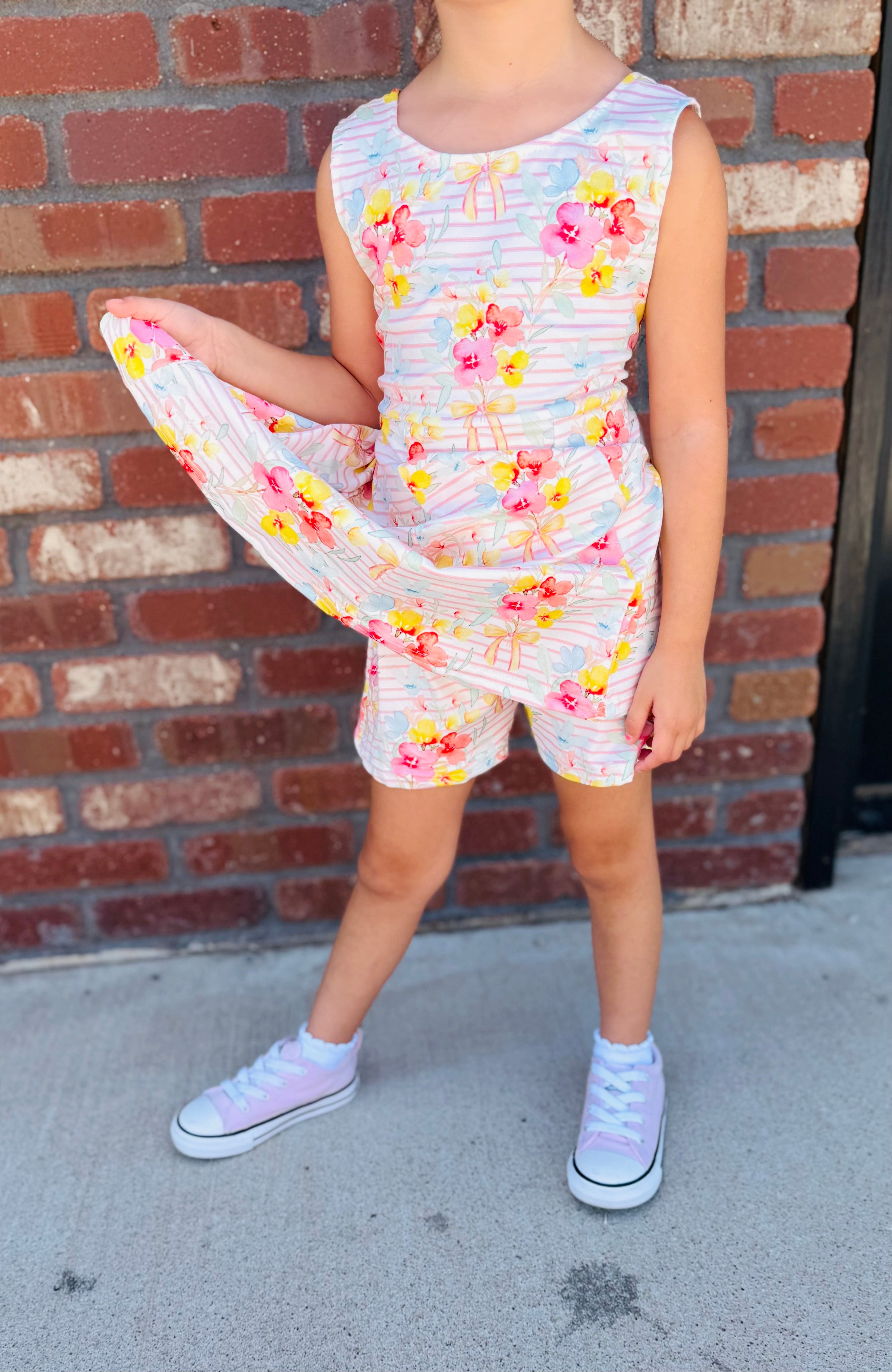 Floral & Stripes Girls Tennis Dress