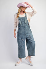 Load image into Gallery viewer, Washed  Denim Loose Fit Crop Overall
