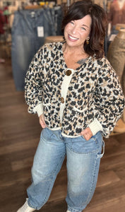 Kori America Leopard Cardigan with Gold Buttons