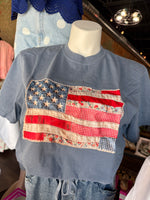 Load image into Gallery viewer, American Flag Faux Texture Patchwork ~ Comfort Colors Tee
