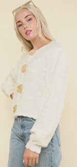 Load image into Gallery viewer, Very J Floral Button Crop Length Knit
Sweater Cardigan
