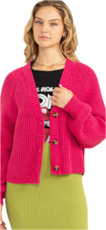 Load image into Gallery viewer, Hyfve Fuschia Ribbed Raglan Cardigan
