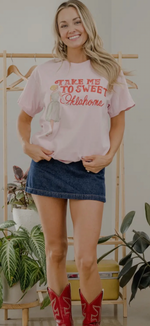 Load image into Gallery viewer, LivyLu ~ Take Me To Sweet Oklahoma Pink Thrifted Graphic Tee
